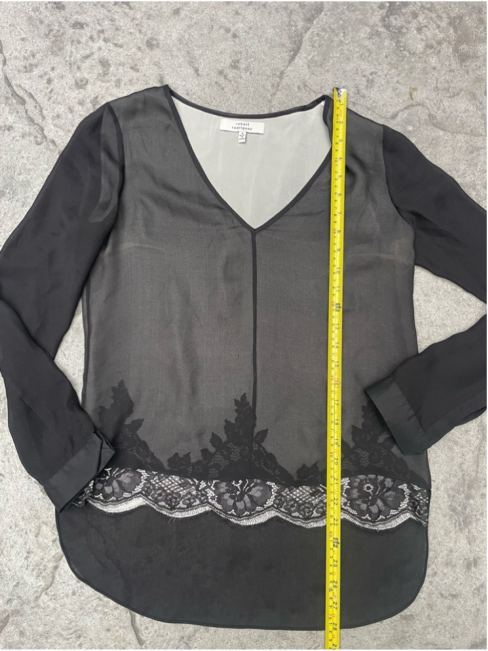 Robert Rodriguez Silk Layered Blouse Black Ivory Double Layer Lace Hem - Picture 6 of 7